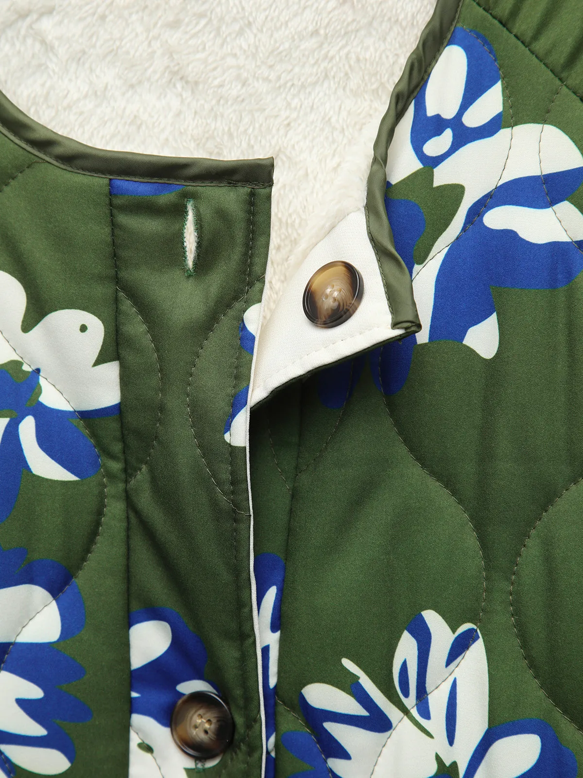 Double Pockets Floral Fleece Quilted Jacket sold by COMMENSE product image thumbnail 3