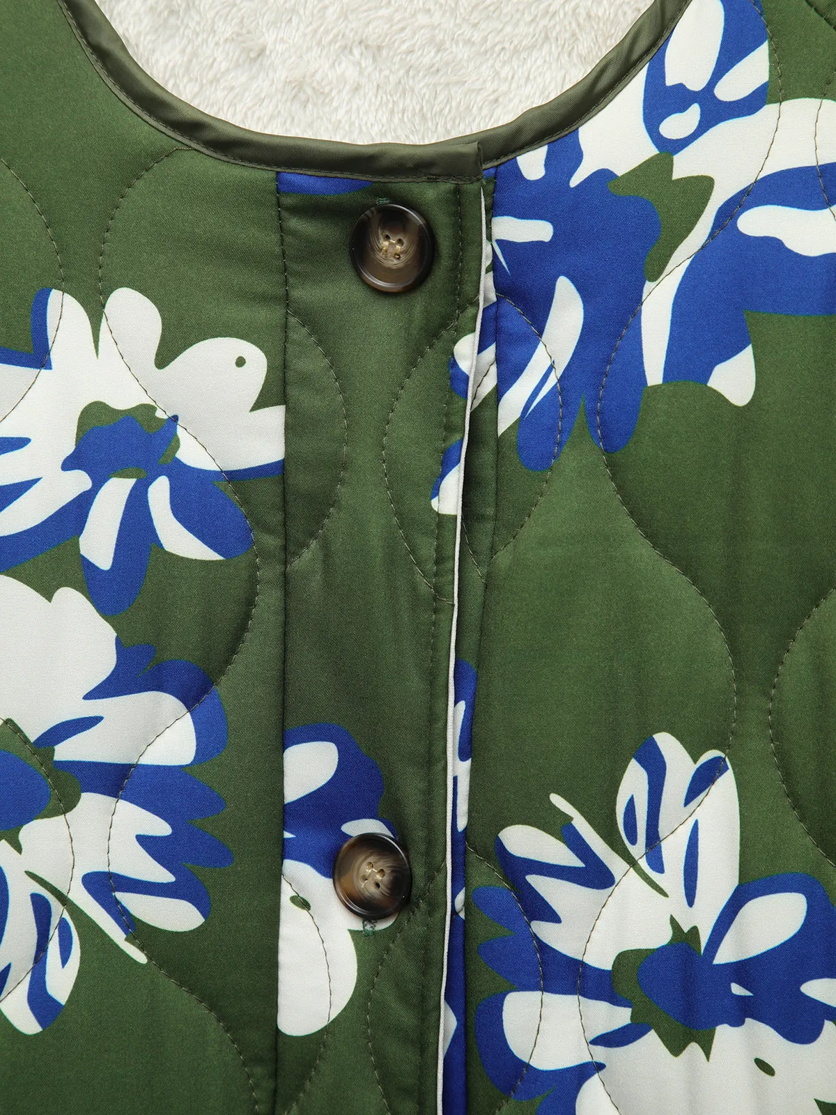 Double Pockets Floral Fleece Quilted Jacket sold by COMMENSE product image thumbnail 4