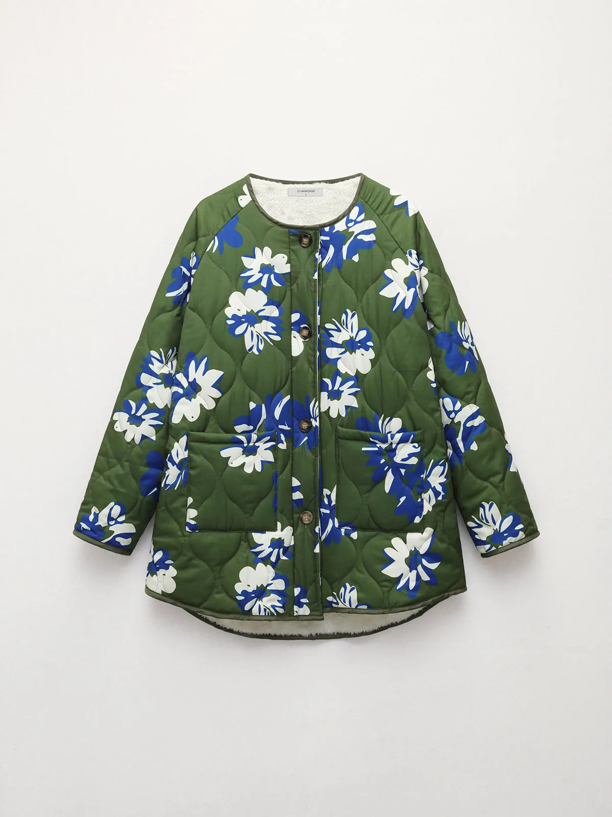 Double Pockets Floral Fleece Quilted Jacket sold by COMMENSE