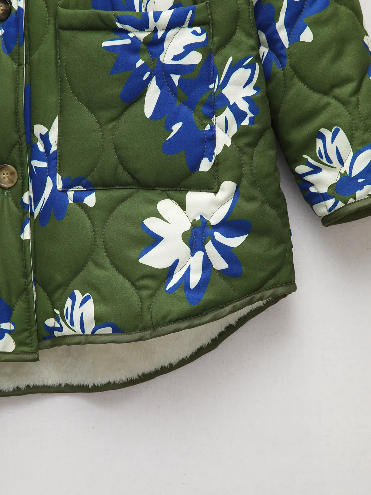 Double Pockets Floral Fleece Quilted Jacket sold by COMMENSE product image thumbnail 5