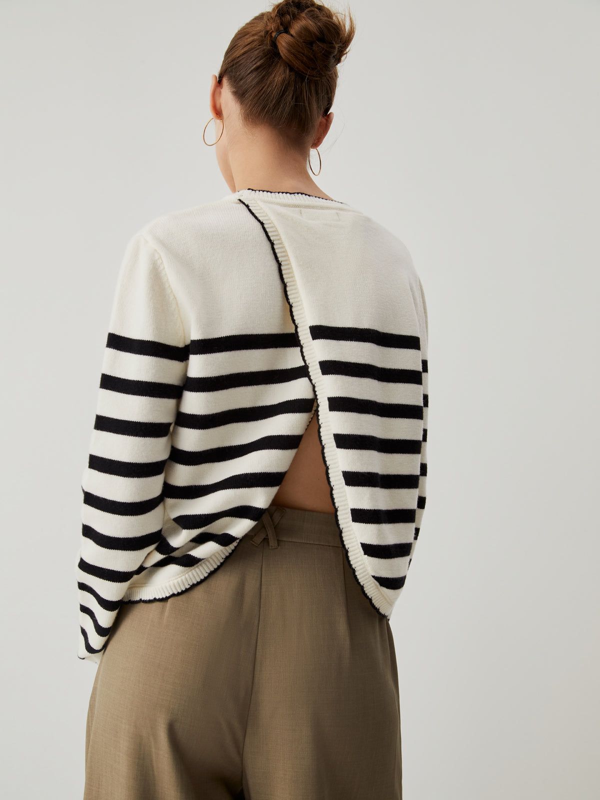 Old Money Asymmetrical Split Striped Sweater sold by COMMENSE product image thumbnail 2