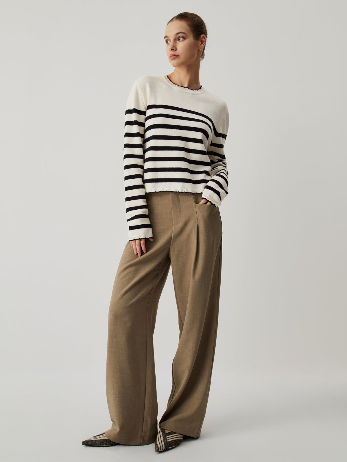 Old Money Asymmetrical Split Striped Sweater sold by COMMENSE product image thumbnail 3