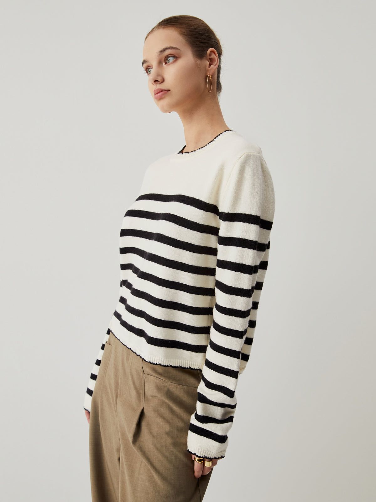 Old Money Asymmetrical Split Striped Sweater sold by COMMENSE product image thumbnail 4