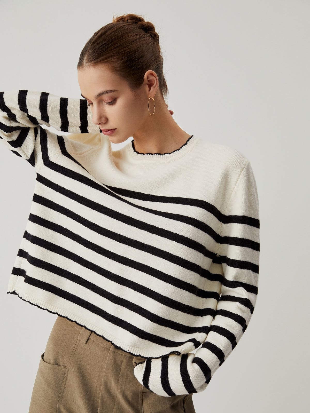 Old Money Asymmetrical Split Striped Sweater sold by COMMENSE product image thumbnail 5