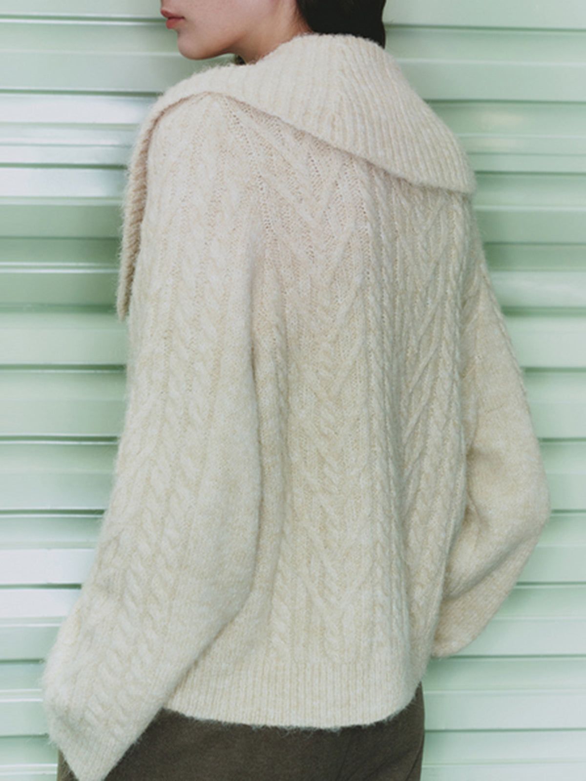 Button Up Cable Knit Collared Cardigan sold by COMMENSE product image thumbnail 4