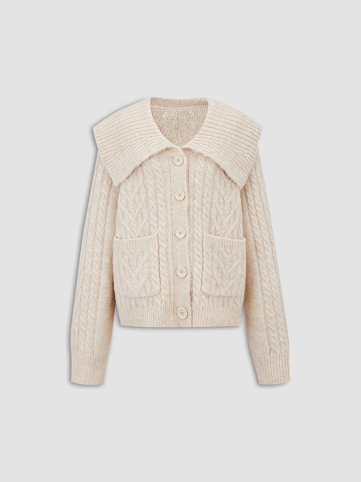 Button Up Cable Knit Collared Cardigan sold by COMMENSE