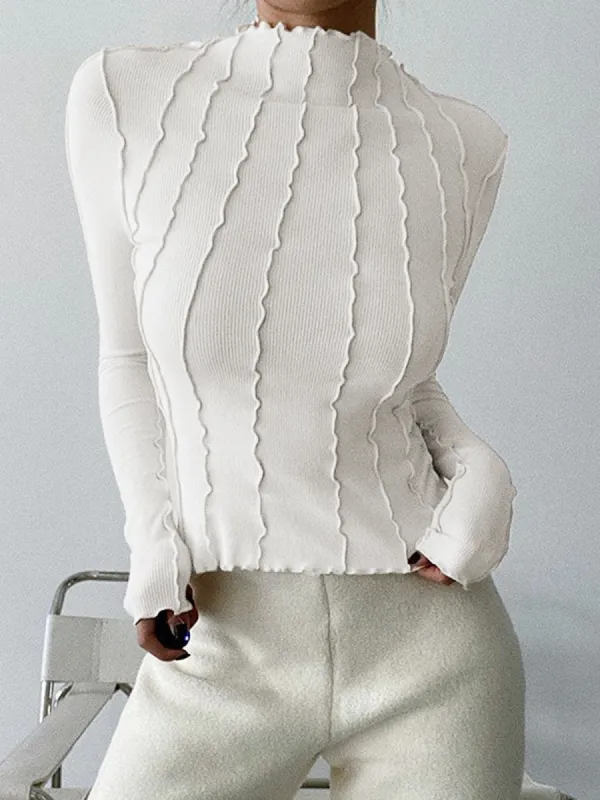 Mock Neck Piping Ribbed Knit Shirt made by COMMENSE