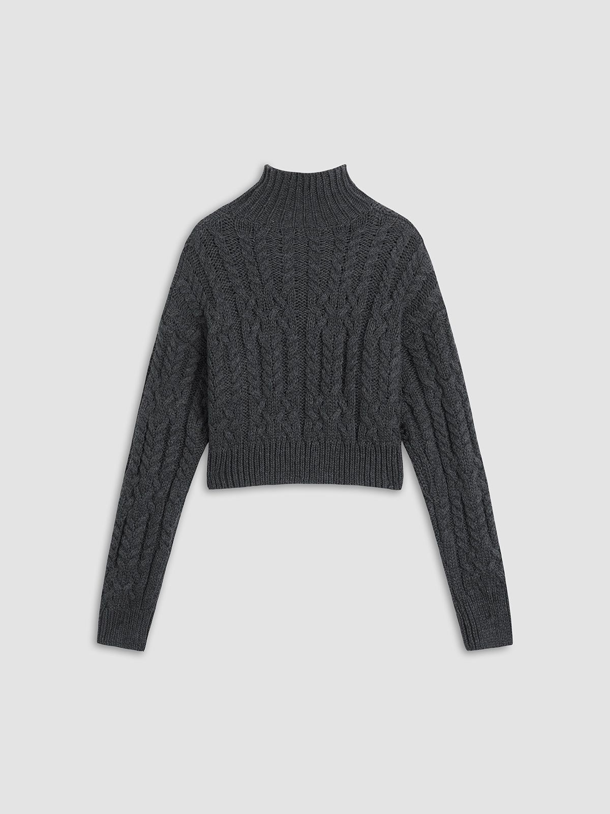 Grey Mockneck Cable Knit Sweater sold by COMMENSE product image thumbnail 2