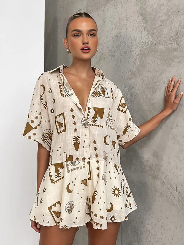 Semi-Sheer Loosen Print Jumpsuit sold by COMMENSE