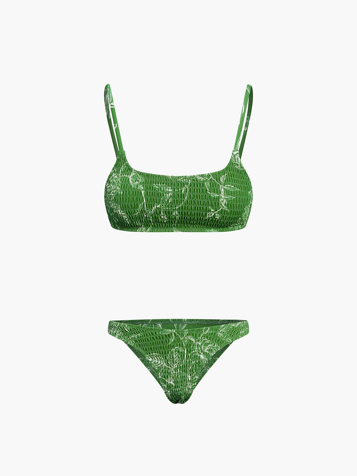 Green Floral Back Clip Two Piece Bikini Set sold by COMMENSE