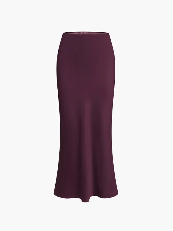 Elastic Waistband Satin Maxi Skirt sold by COMMENSE