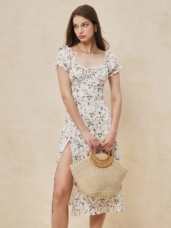 Romantic Floral Split Midi Dress sold by COMMENSE