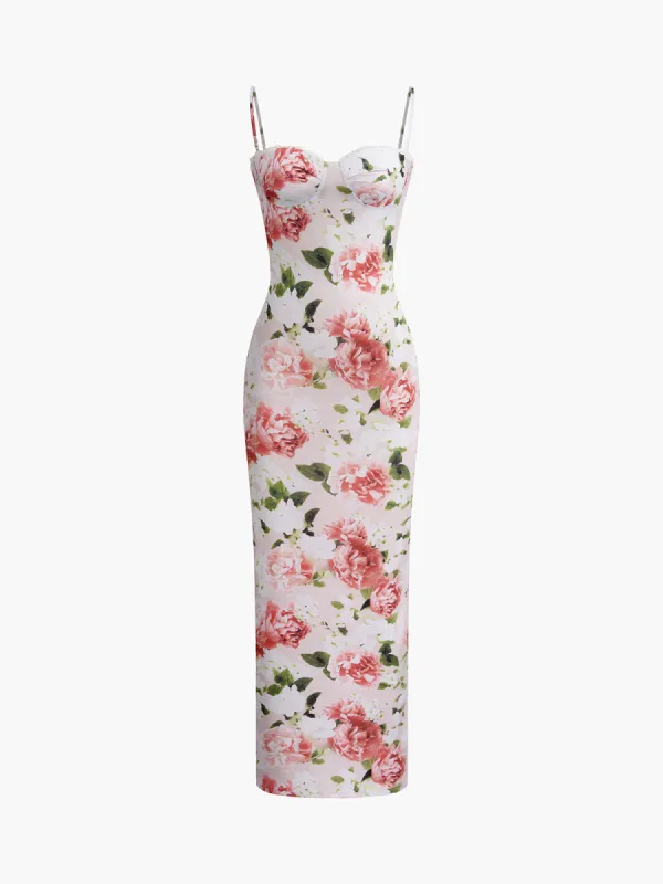 Floral Sweetheart Neck Slim Long Dress sold by COMMENSE