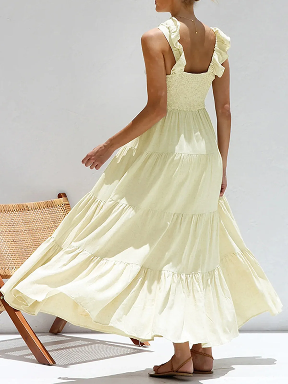 Ruffle Shouder V Neck Tiered Long Dress sold by COMMENSE product image thumbnail 2