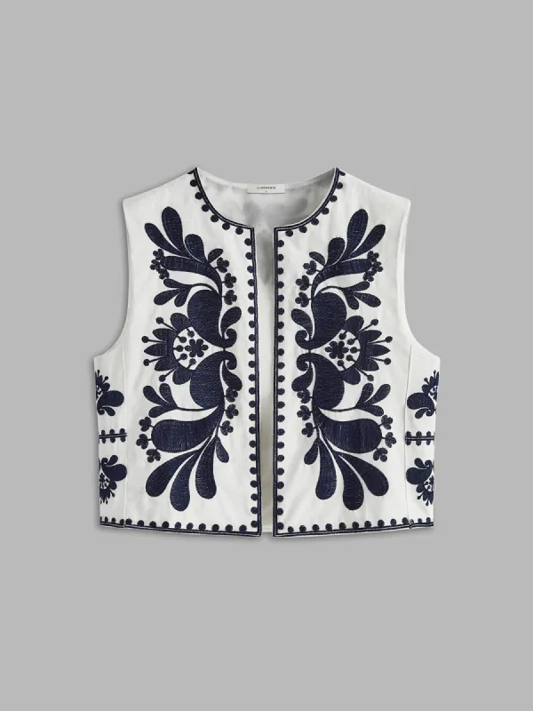 Vintage Floral Embroidery Vest sold by COMMENSE