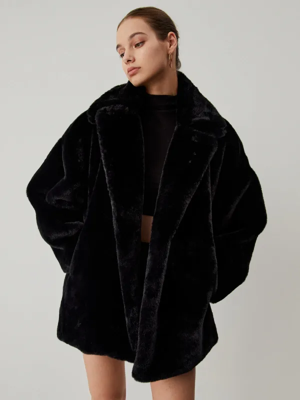 Furry Oversized Collar Faux Fur Coat sold by COMMENSE