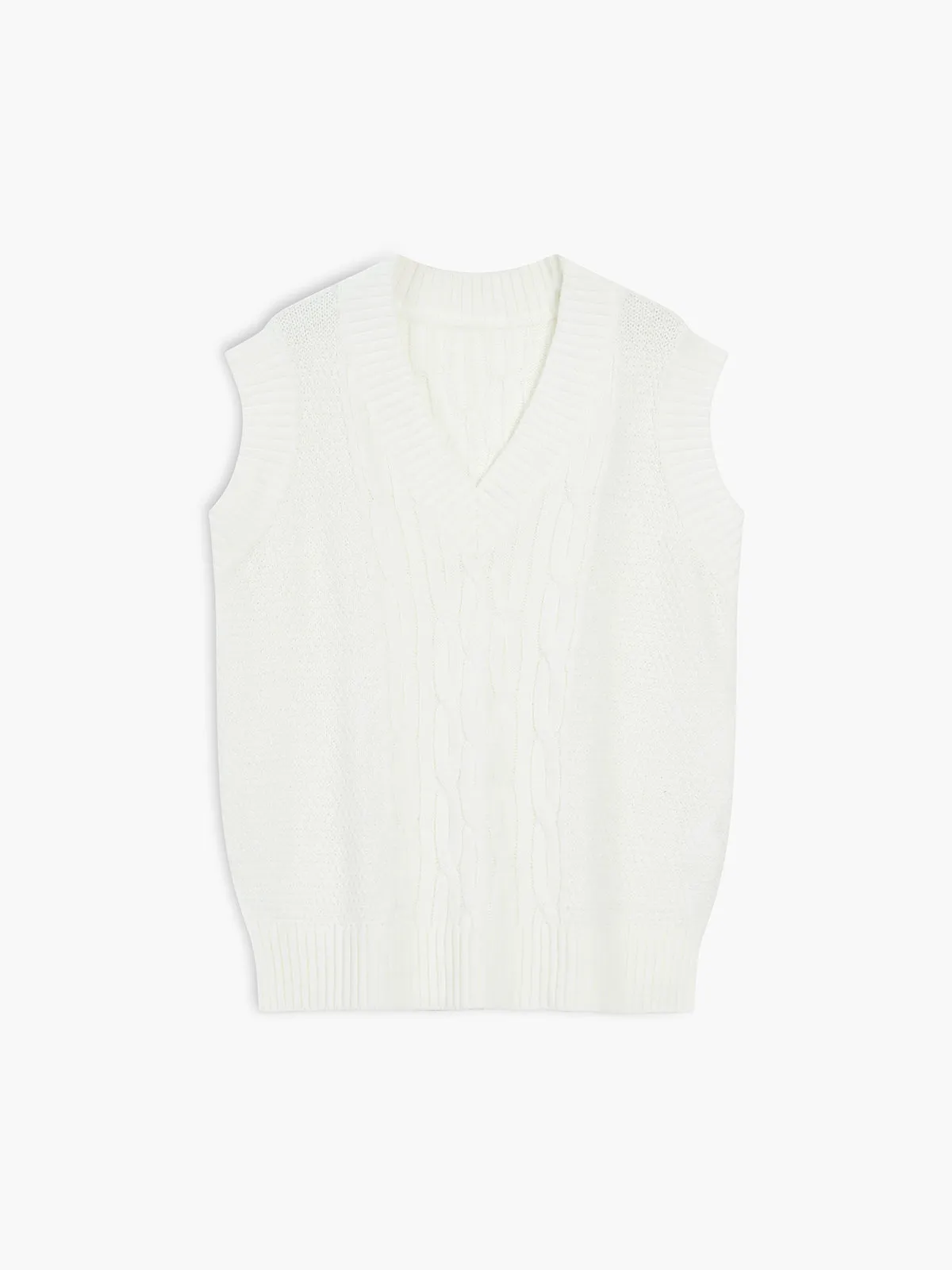 Cream Cable Knit Sweater Vest sold by COMMENSE product image thumbnail 3