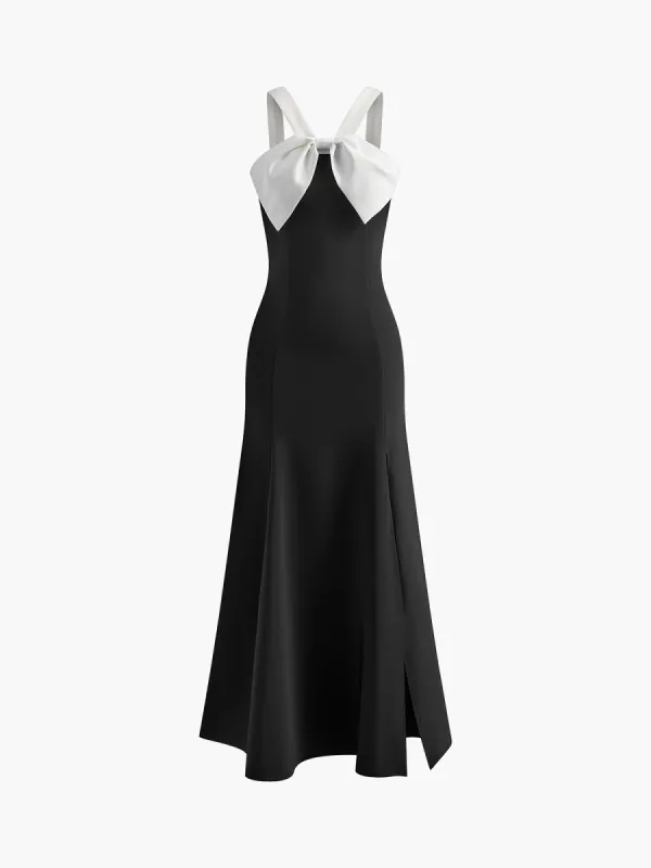 Contrast Trim Knotted Zipper Dress sold by COMMENSE