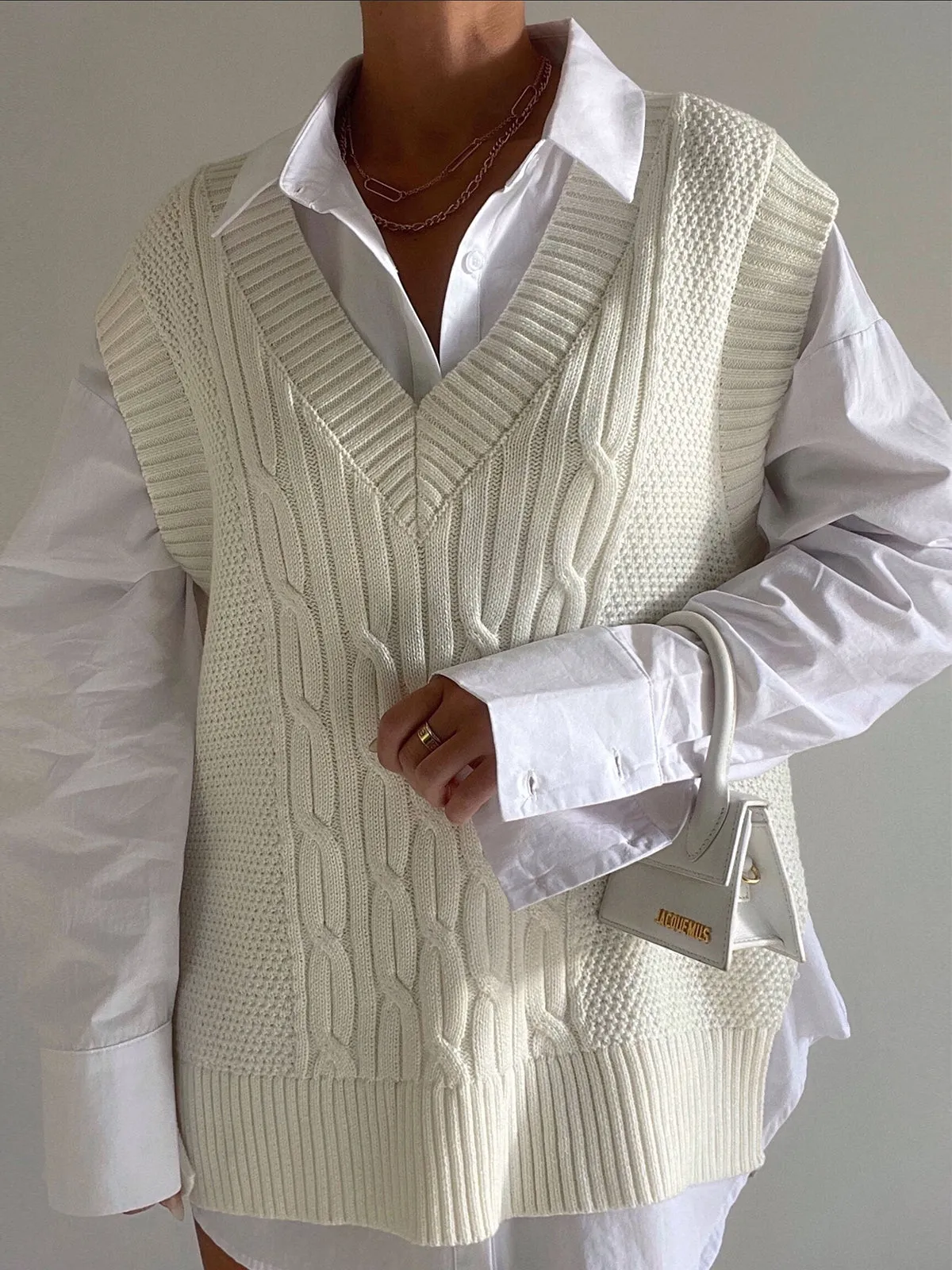 Cream Cable Knit Sweater Vest sold by COMMENSE