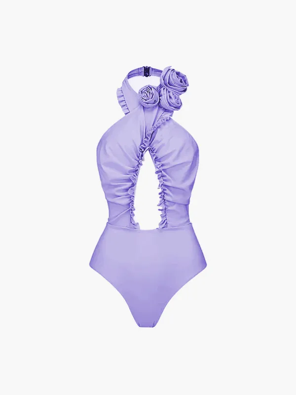 Rosette Ruched One Piece Swimsuit sold by COMMENSE