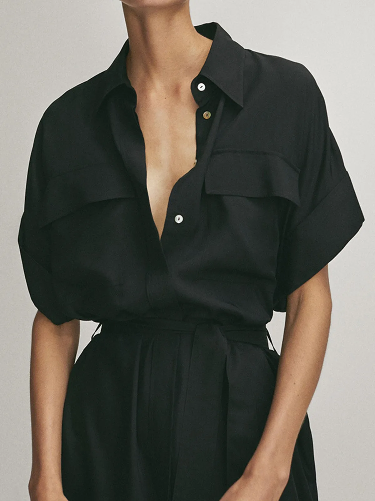 Polo Pockets Tied Midi Dress sold by COMMENSE product image thumbnail 2