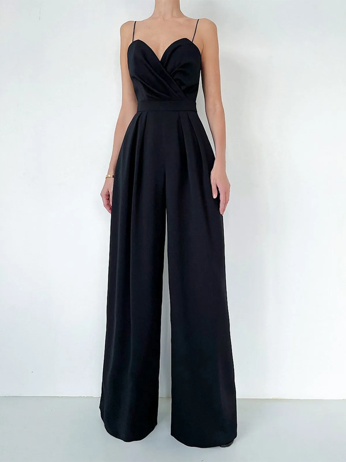 Satin Sweetheart Pleated Cami Jumpsuit sold by COMMENSE product image thumbnail 3