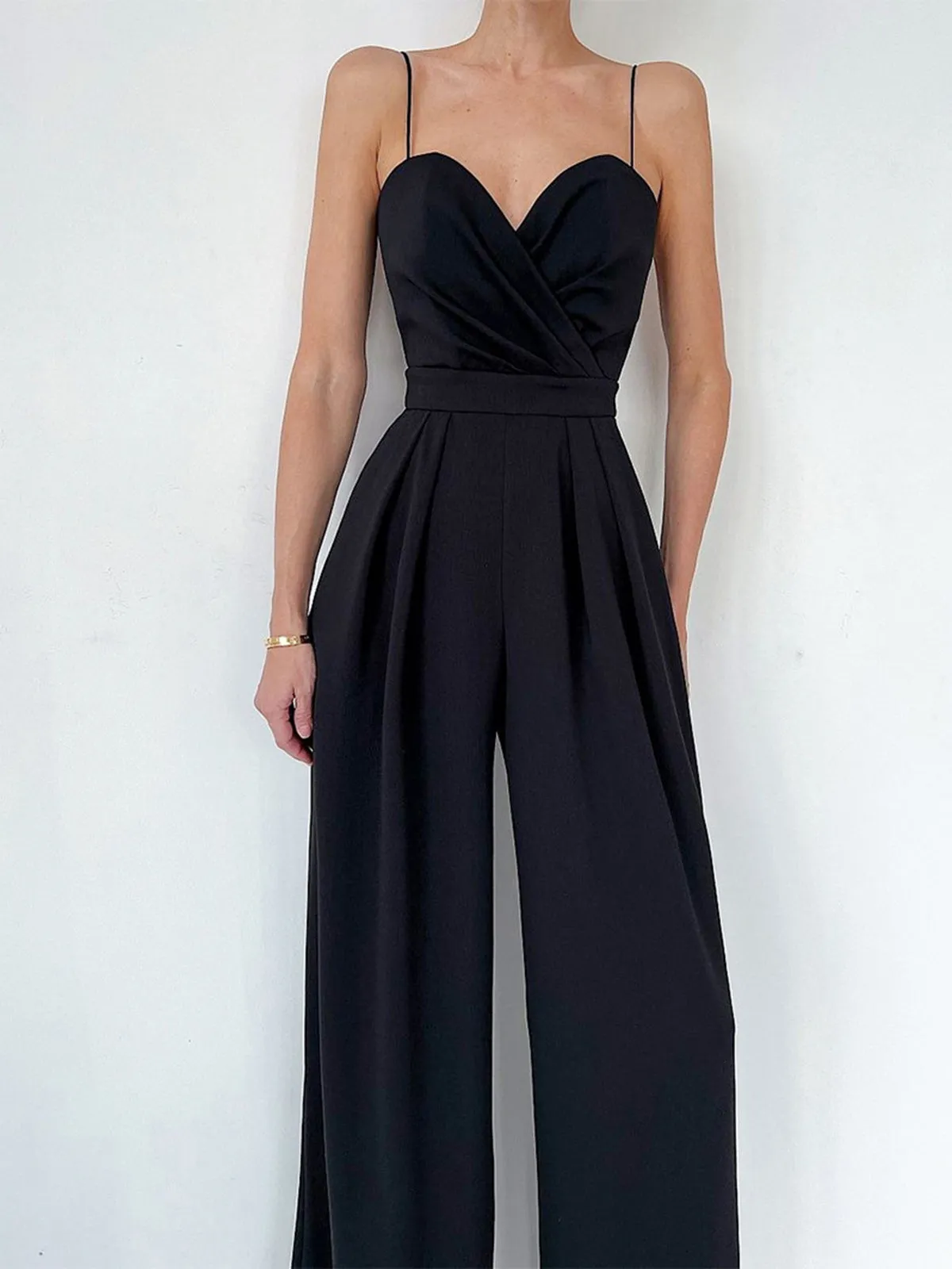 Satin Sweetheart Pleated Cami Jumpsuit sold by COMMENSE product image thumbnail 4