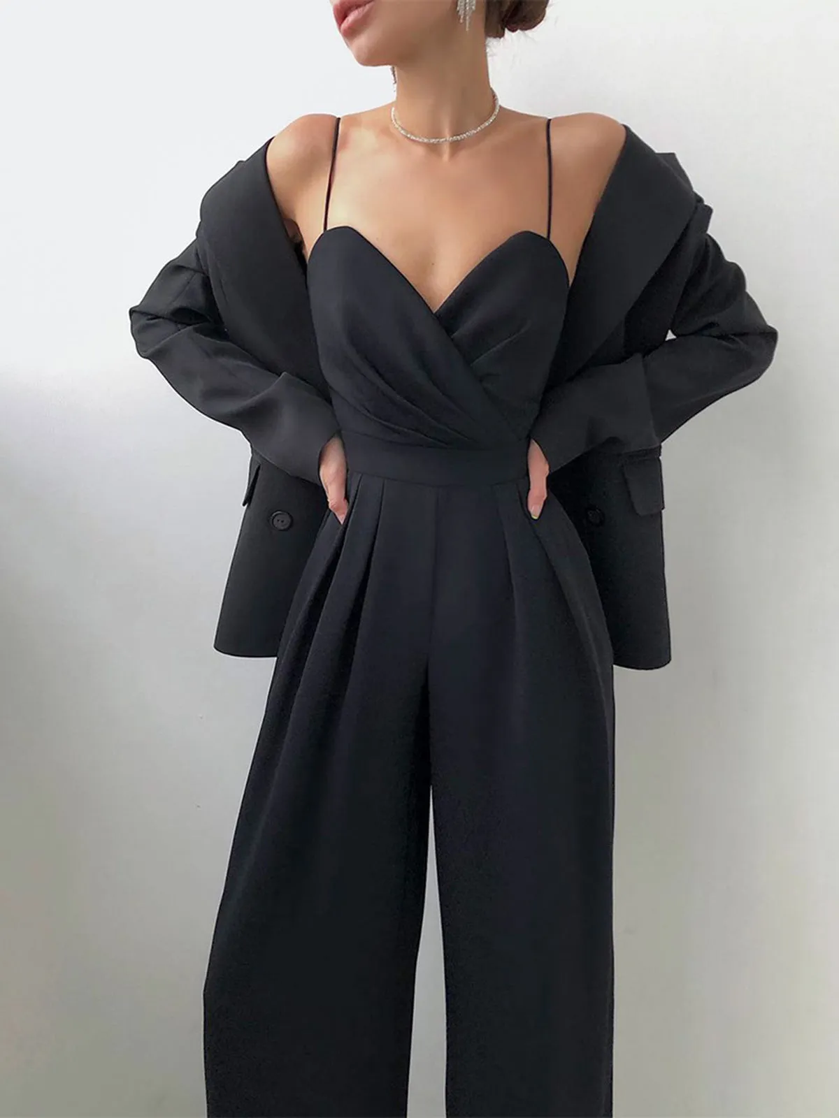 Satin Sweetheart Pleated Cami Jumpsuit sold by COMMENSE product image thumbnail 2