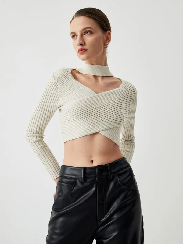 Criss Cross Knit Halter Crop Top sold by COMMENSE