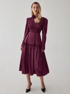 Ruched Pleated V-neck Midi Dress sold by COMMENSE