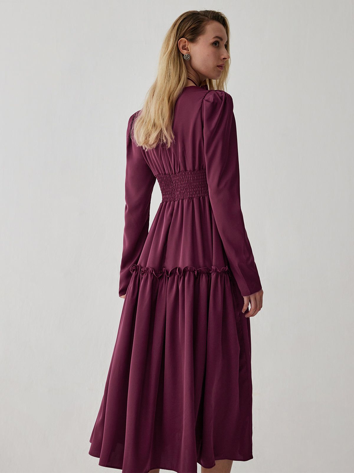 Ruched Pleated V-neck Midi Dress sold by COMMENSE product image thumbnail 4