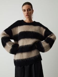 Mocha Stripe Fluffy Sweater sold by COMMENSE
