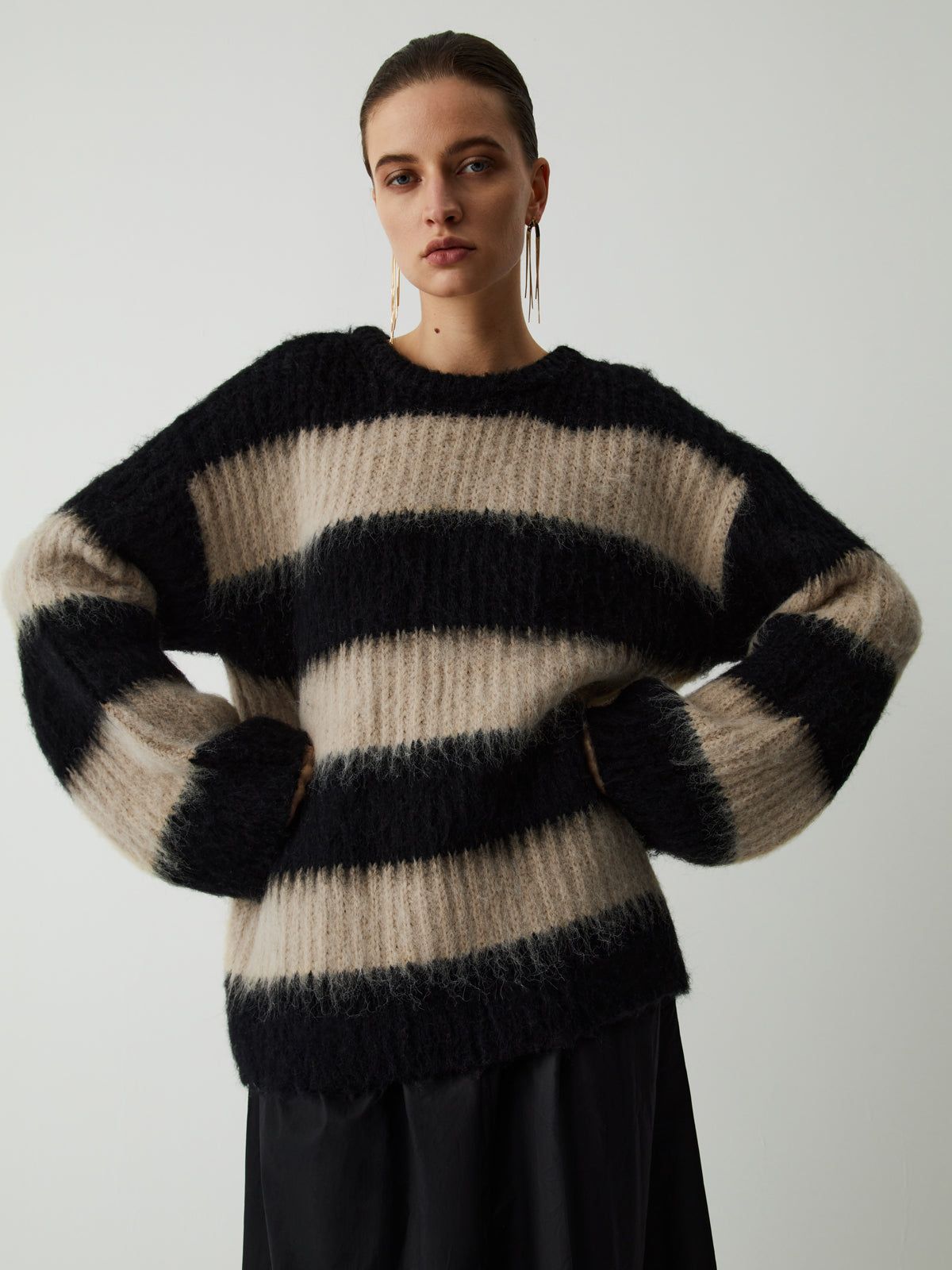 Mocha Stripe Fluffy Sweater sold by COMMENSE product image thumbnail 3