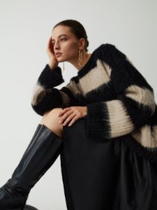 Mocha Stripe Fluffy Sweater sold by COMMENSE