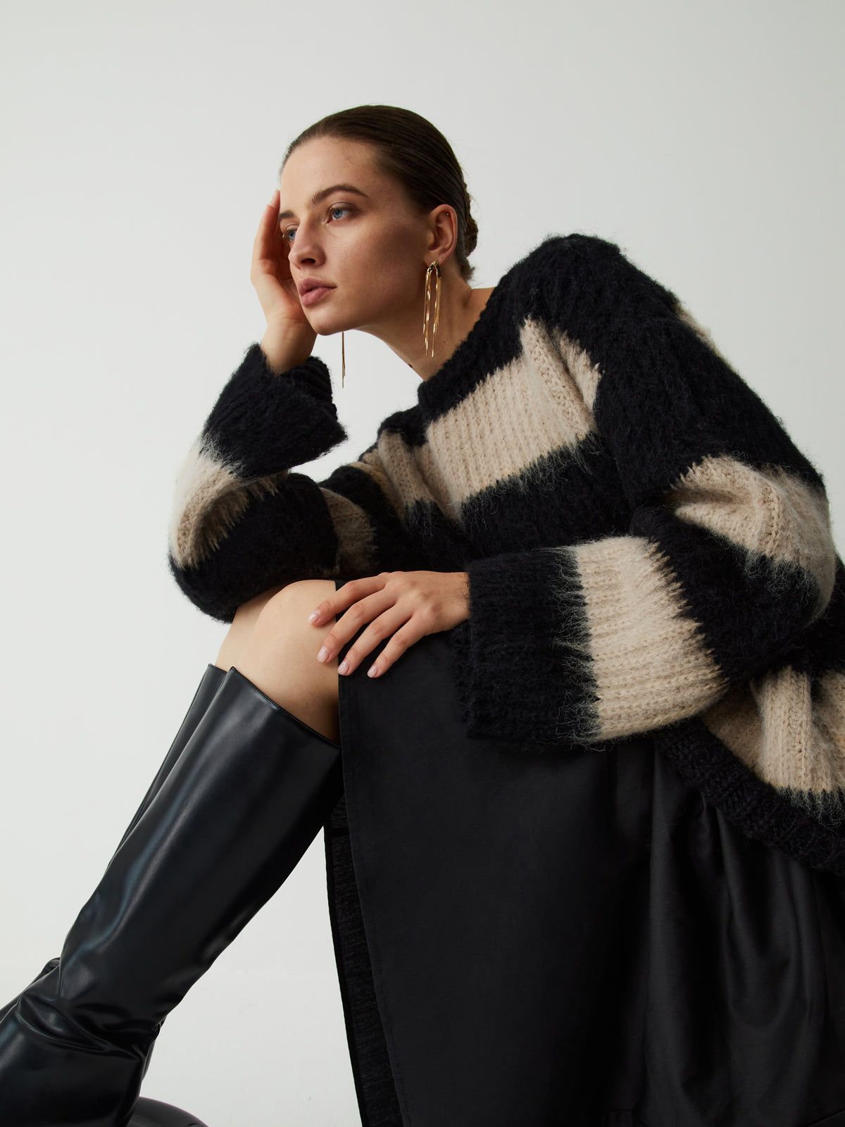 Mocha Stripe Fluffy Sweater sold by COMMENSE product image thumbnail 4