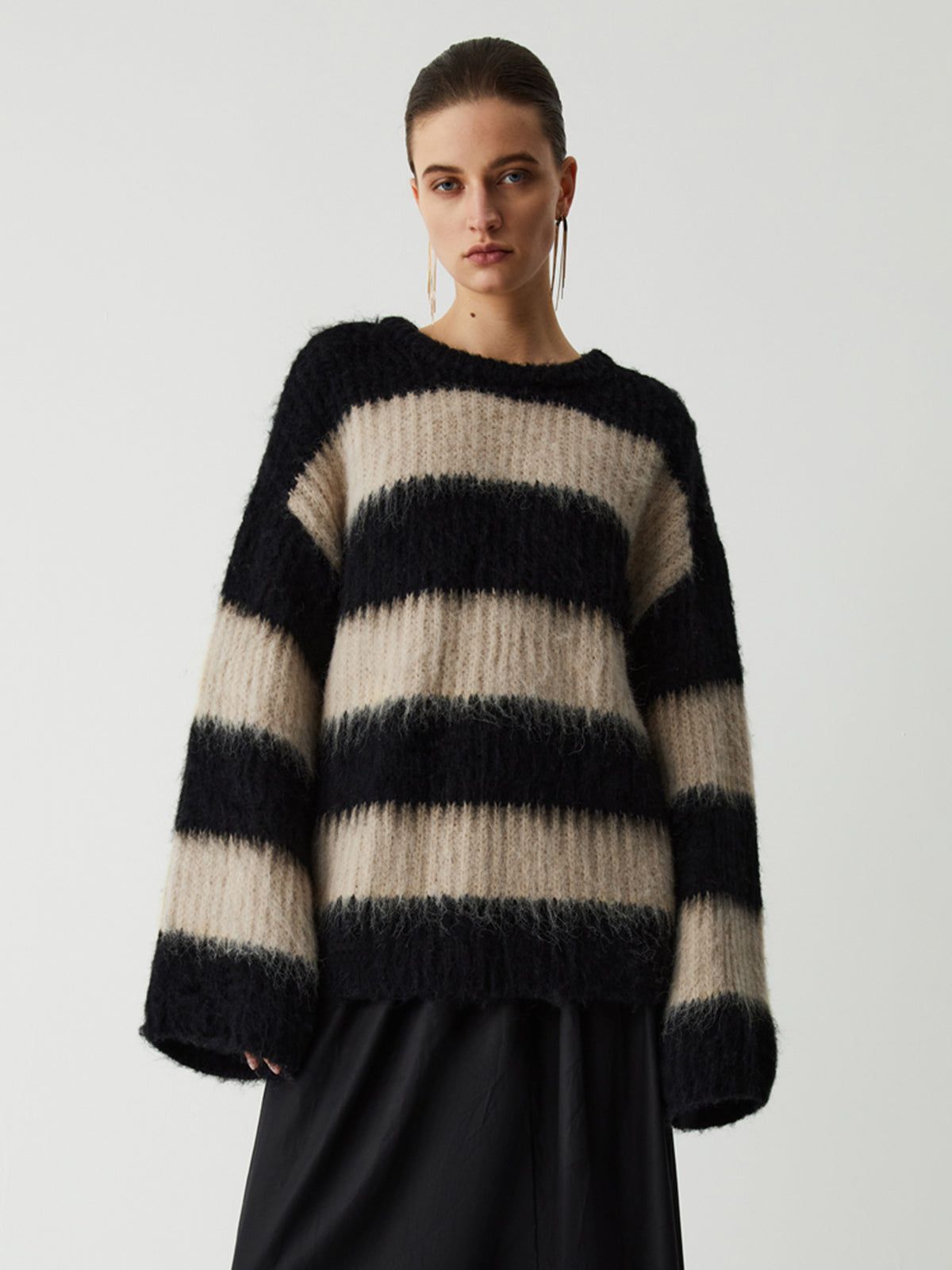 Mocha Stripe Fluffy Sweater sold by COMMENSE