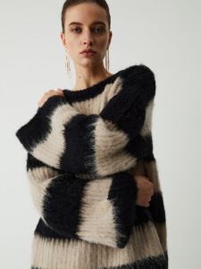 Mocha Stripe Fluffy Sweater sold by COMMENSE