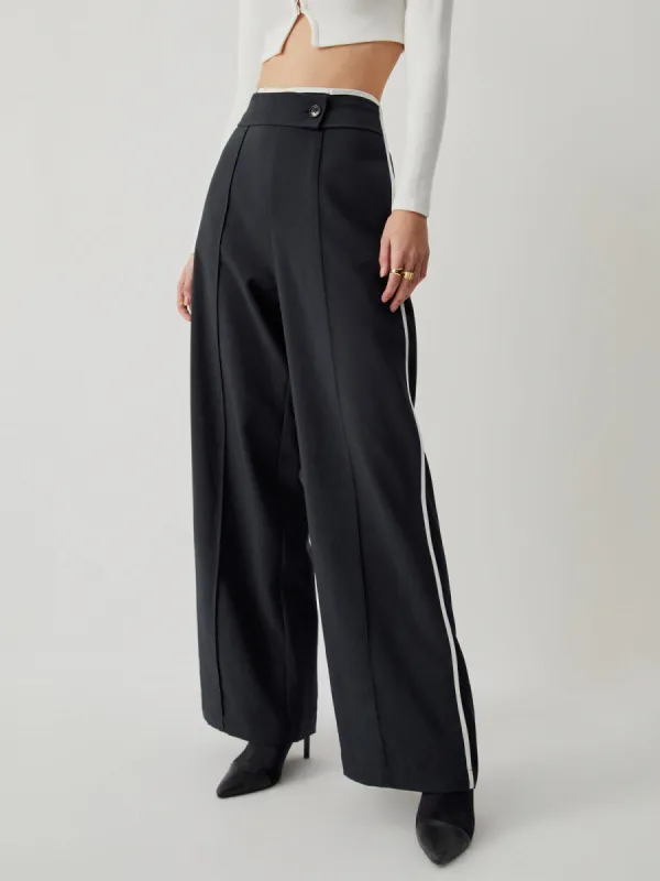 High Waist Contrast Trim Wide Leg Pants sold by COMMENSE