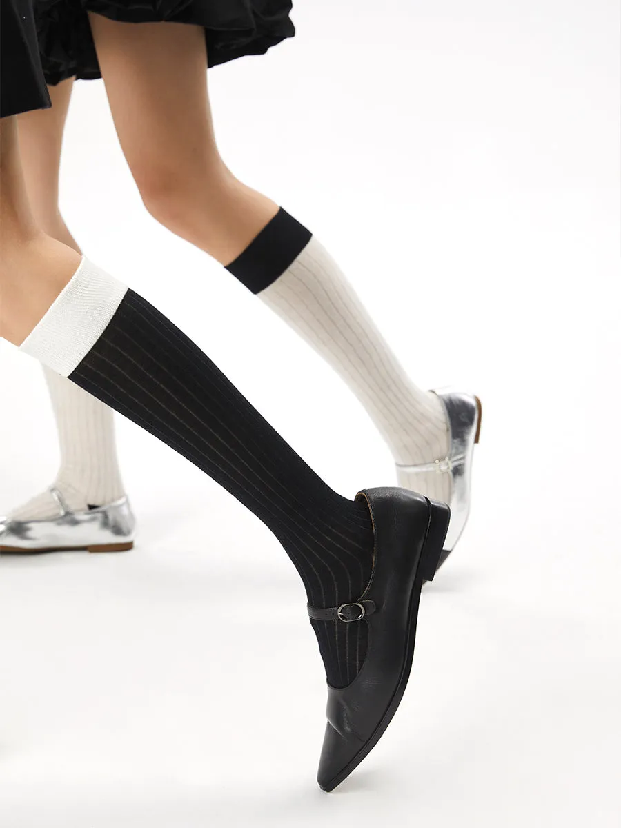Contrast Trim Calf Socks sold by COMMENSE
