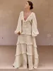 Cotton & Linen Semi-Sheer Ruffle Trim Long Dress sold by COMMENSE