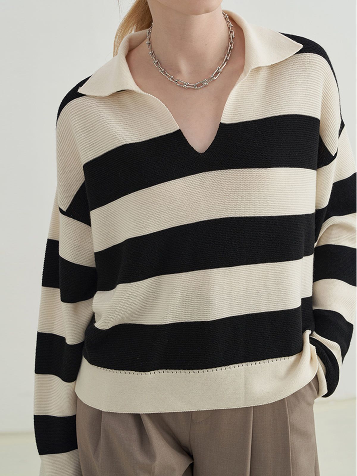 Essential Stripe Collared Sweater sold by COMMENSE product image thumbnail 3