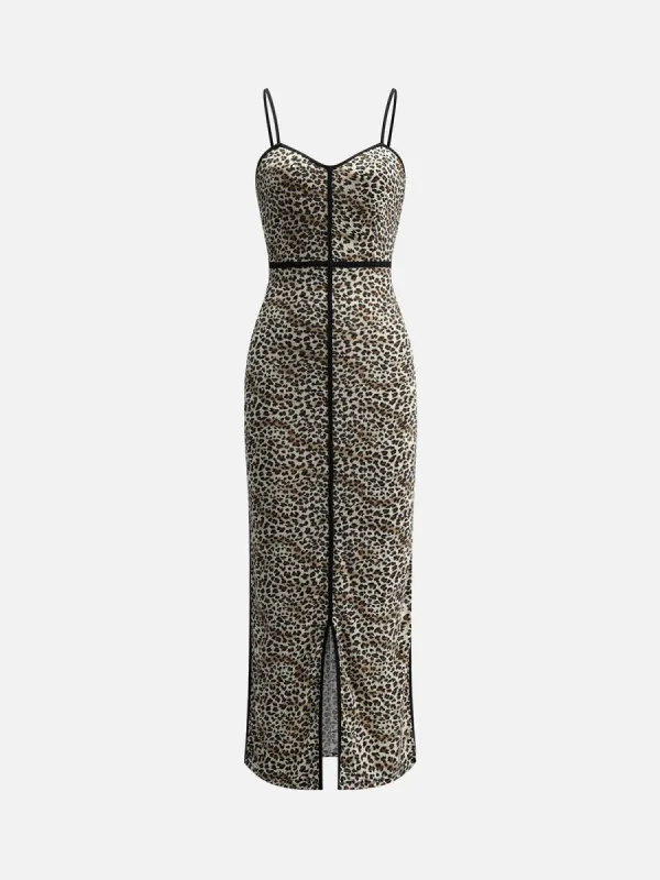 Contrast Leopard Print Split Slim Fit Dress sold by COMMENSE