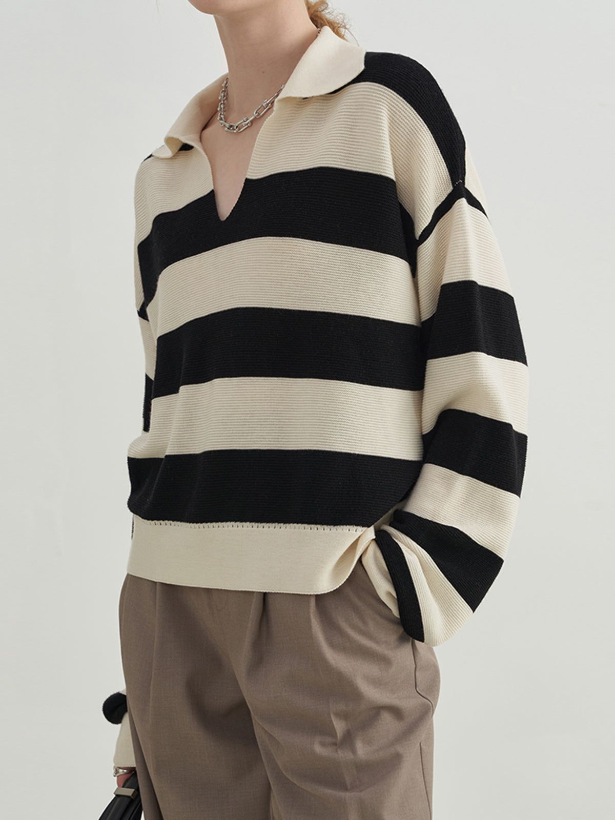 Essential Stripe Collared Sweater sold by COMMENSE product image thumbnail 2