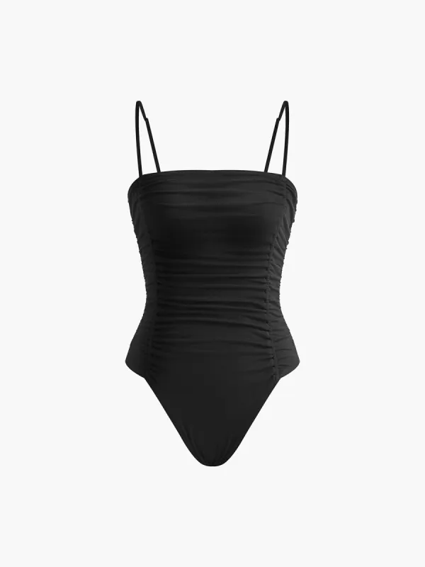 Pleated Spaghetti Strap Bodysuit sold by COMMENSE