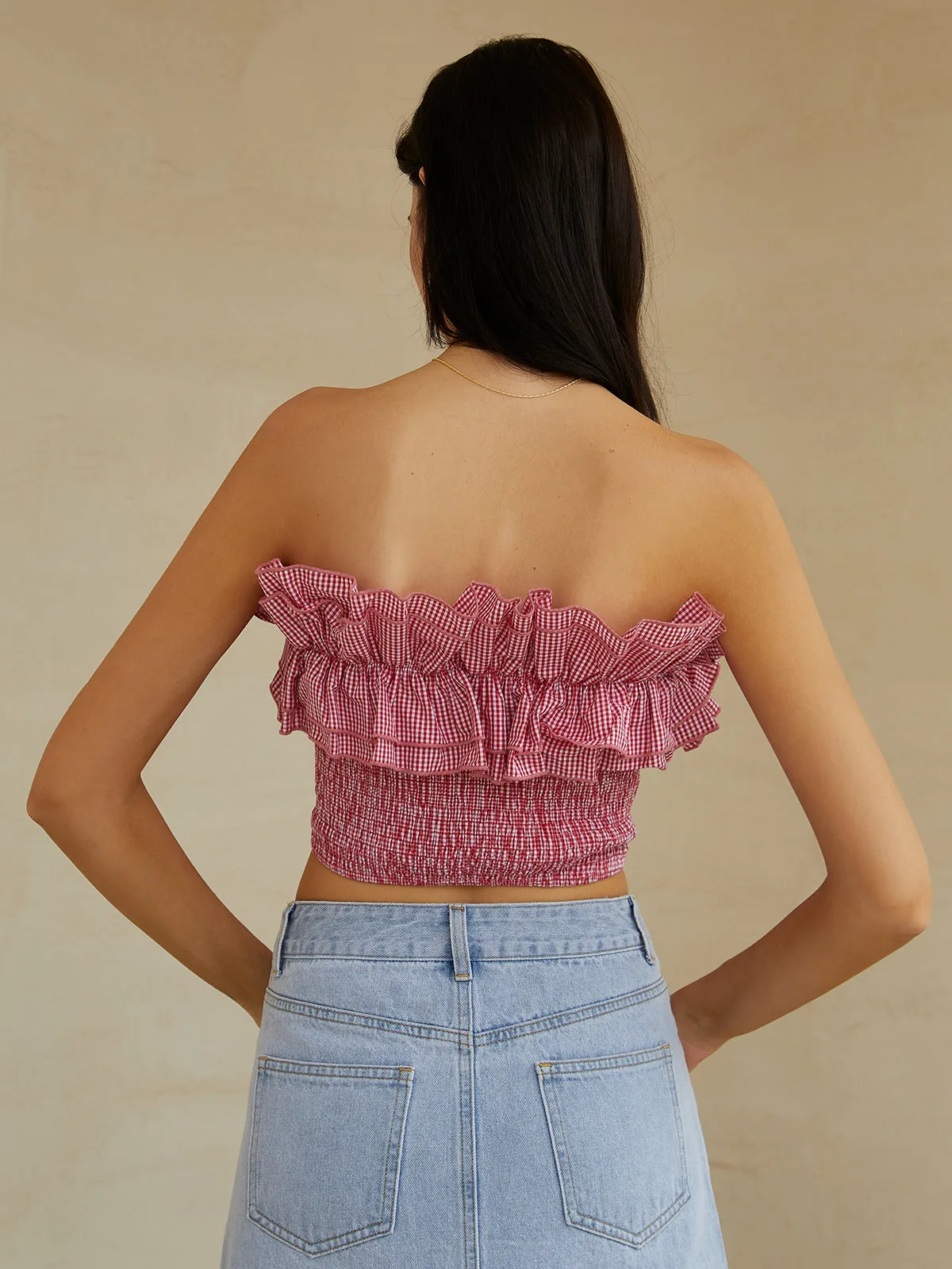Shirred Gingham Tube Top sold by COMMENSE product image thumbnail 4