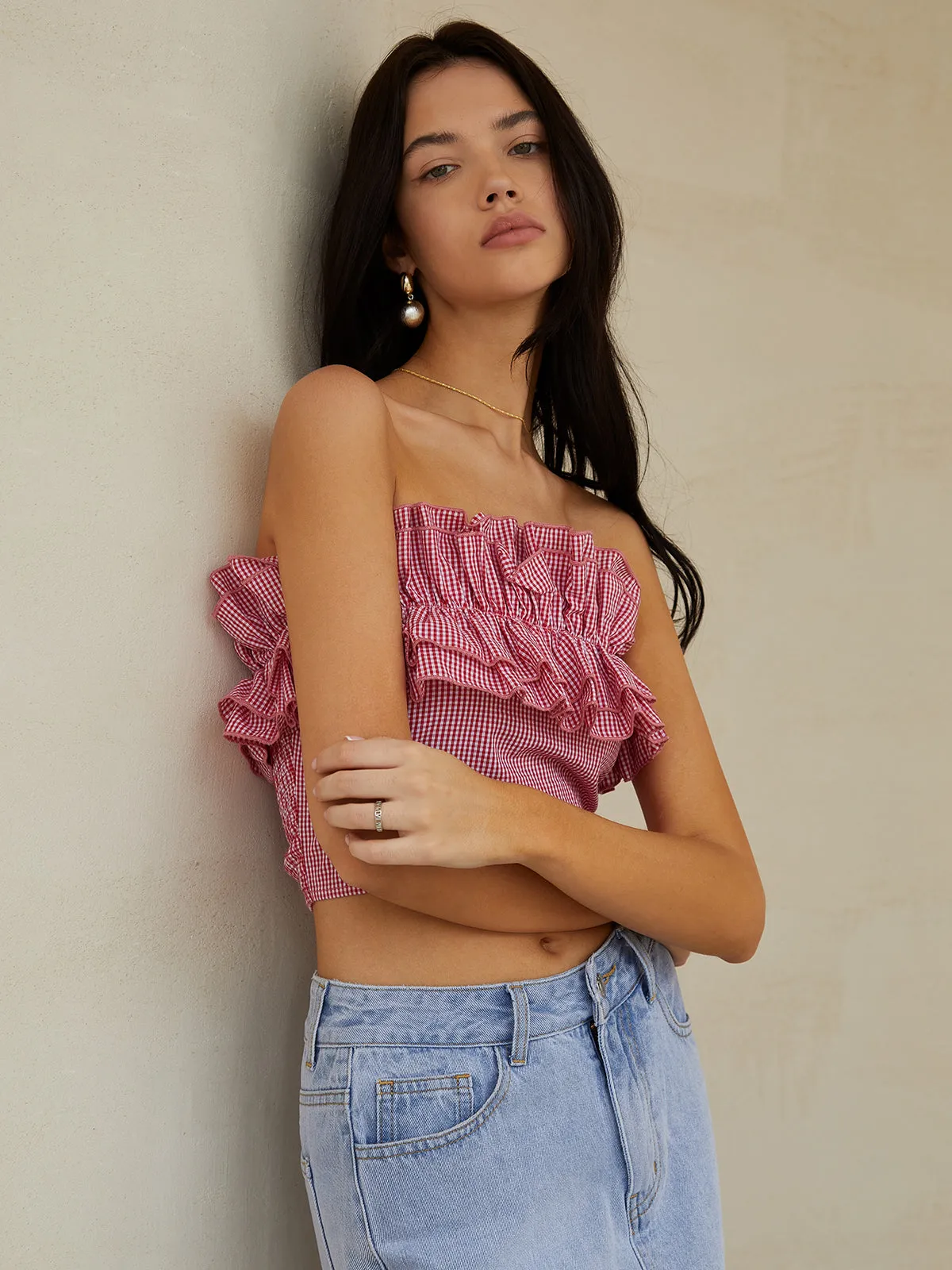 Shirred Gingham Tube Top sold by COMMENSE product image thumbnail 2