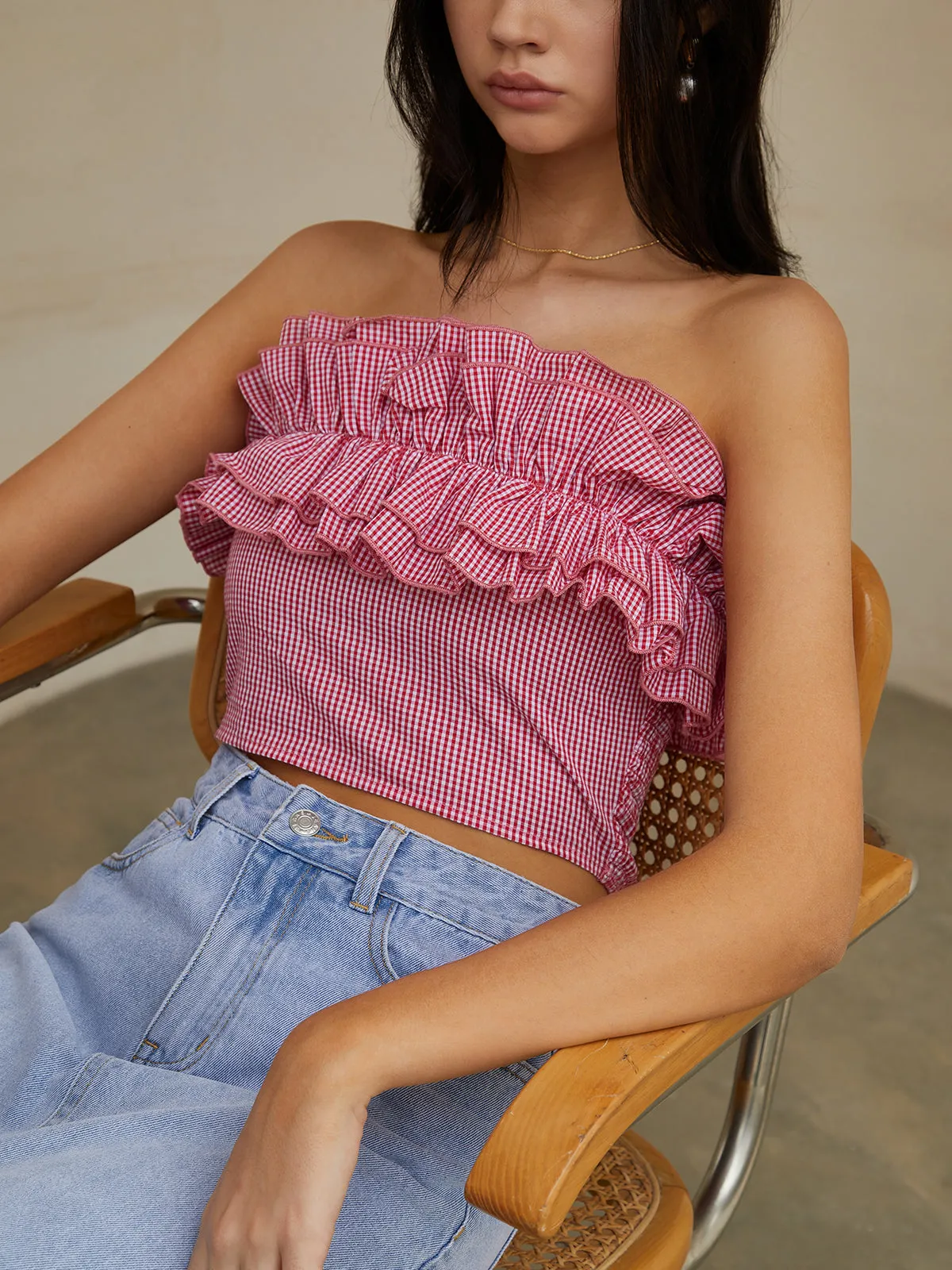 Shirred Gingham Tube Top sold by COMMENSE product image thumbnail 3