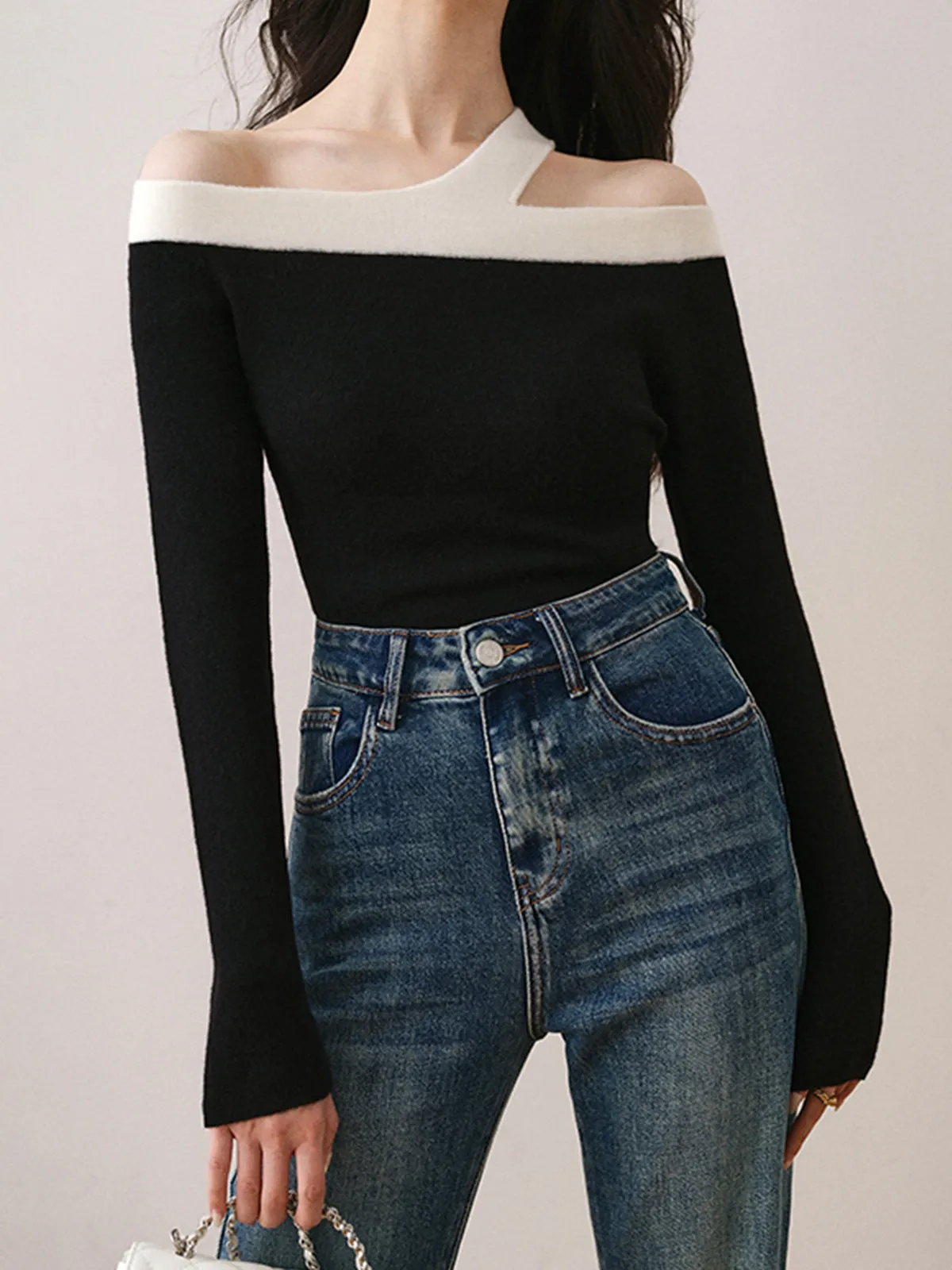 Asymmetric Strap Off-Shoulder Top sold by COMMENSE