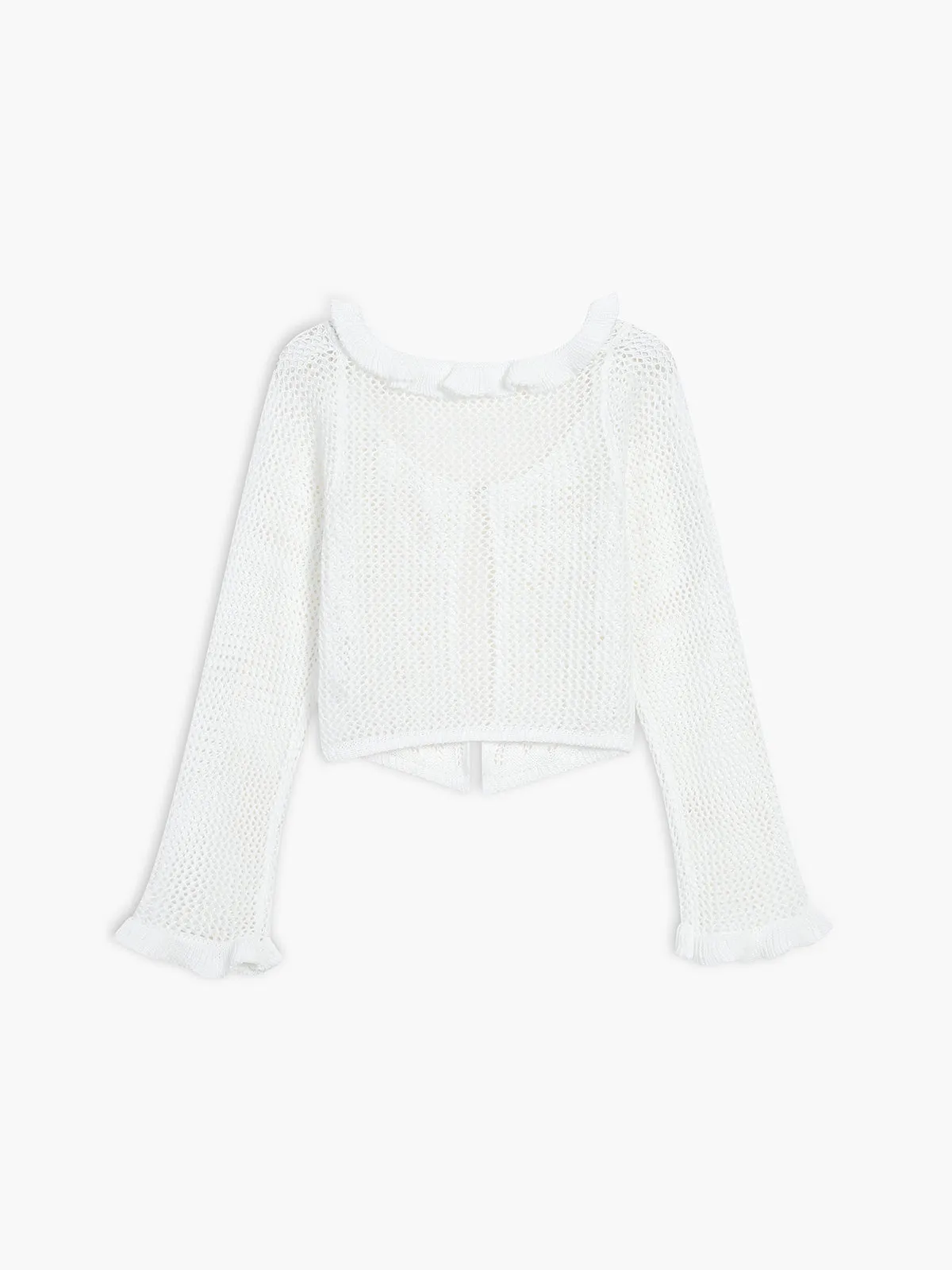Sheer Crochet Eyelet Fly Away Cardigan sold by COMMENSE product image thumbnail 3