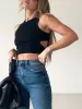 Solid Back Cutout Crop Tank Top sold by COMMENSE